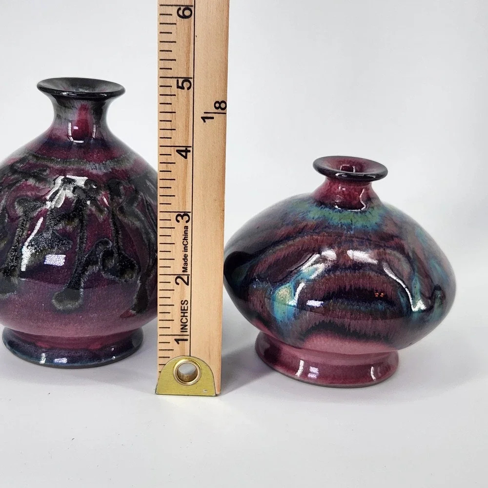 Ashburn‎ Pottery Canada Carole John Bandurchin Purple Glaze Bud Vase Set of 2